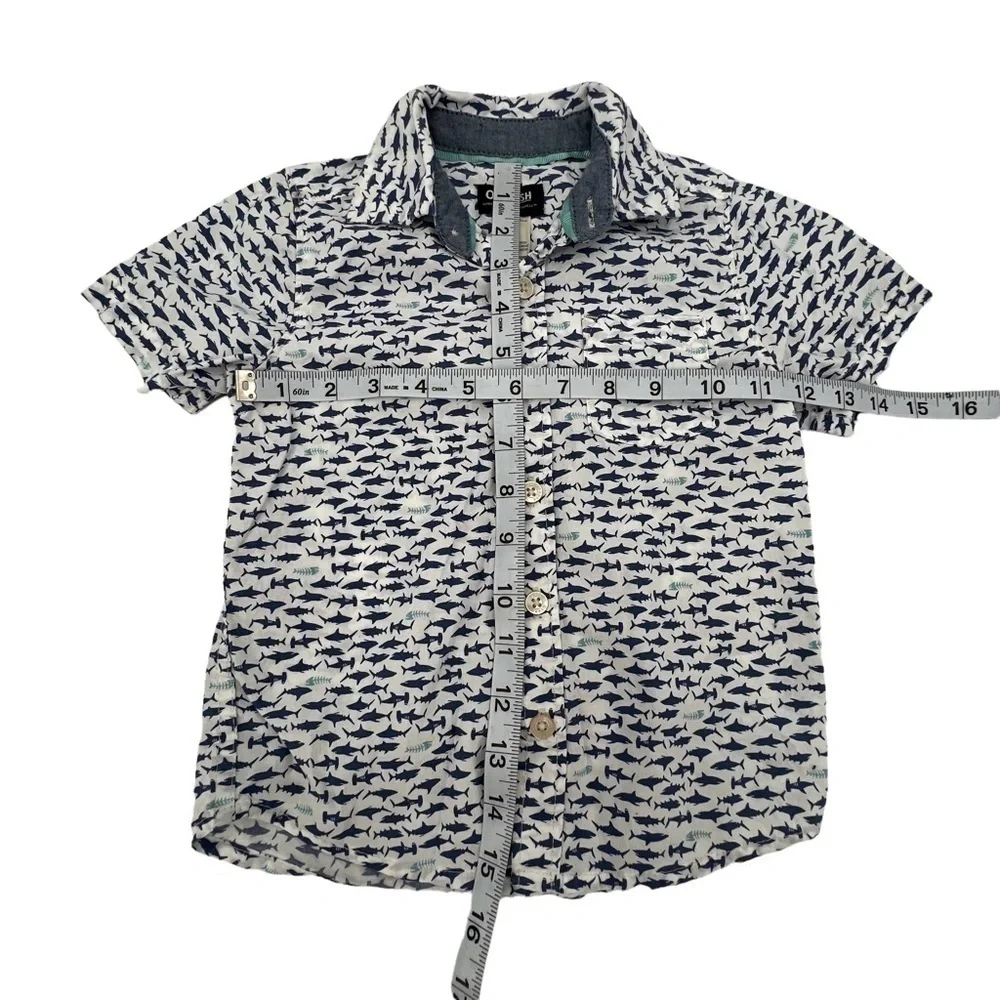 OshKosh B'Gosh Blue Shark Button Up Collared Short Sleeve Shirt Size 3T Boys
